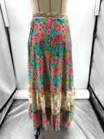 Faldas florales de calle de verano para mujer, cintura elástica, maxifalda con volantes, estampado Azul S - details 8