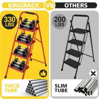 Escalera Plegable 4 Peldaños, Escalera de Tijera con Pedales Antideslizantes Anchos, Barandilla, Escalón Taburete de Acero Portátil Uso Hogar Cocina Oficina, Carga hasta 150 kg, Blanco - details 31