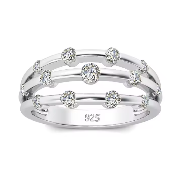 Anillo de Moissanite Bambú Plateado 18K para Mujeres Banda Solitaria Medio Eterno Anillos de Compromiso y Boda Perfecto Match - 1