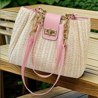 Bolso de Paja Tejido a Mano para Año Nuevo 2025 Patttern de Colmillo, Correa Ajustable, Cierre con Doble Llave, Lavable, Estilo Playero y Casual - details 9