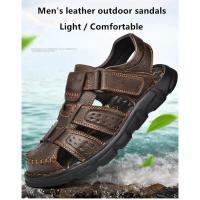 Zapatos casuales de cuero genuino para hombre, sandalias clásicas de alta calidad, zapatillas transpirables para caminar al aire libre, ideales para el verano - details 5