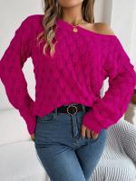 Suéter Casual de Invierno-Otoño Cuello Oblicuo, Manga Larga, Moda para Mujeres en Rosa - details 3