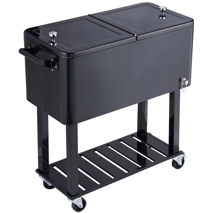 SucceBuy Carro refrigerador con caja de hielo rodante de 80 cuartos, refrigerador portátil para barra de bebidas con ruedas, abridor de botellas, asas - 1