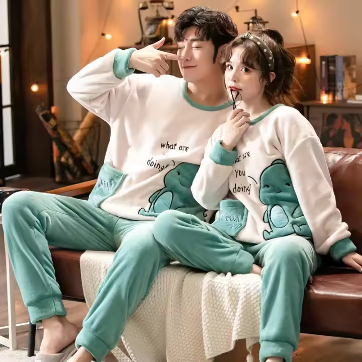 Pijama de franela para hombre, ropa de dormir cálida, pantalones largos de manga larga con dibujos animados, dos conjuntos de ropa para el hogar, talla grande, gruesa, Invierno - 1