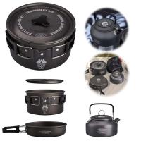 3 unids/set juego de Camping con hervidor de agua Kit de utensilios de cocina ligeros de aleación de aluminio portátil para senderismo Picnic - details 4