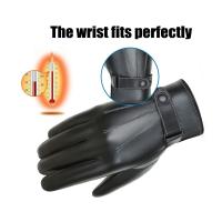 Guantes Térmicos de cuero para hombre, manoplas de dedo completo, impermeables, a prueba de viento, pantalla táctil, color negro y marrón, Invierno - details 8
