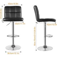 Taburete de Bar de Juego de 2 Altos de Cocina Silla de Bar de Cuero Sintético Regulable en Altura con Resaldo y Reposapiés Giratorio de 360° para Cocina, Mostrador, Bar Negro - details 2