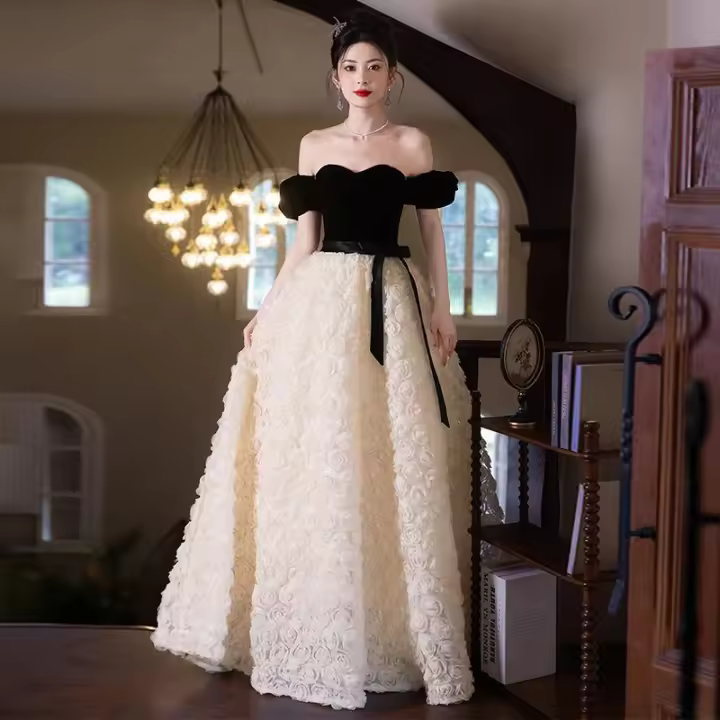 Vestido de Princesa Fugitiva de Estilo Occidental de Alta Gama Elegante Disfraz de Aniversario para Mujeres Moda Femenina - 1