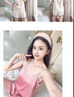 Pijama de primavera y verano otoño para mujer de seda de hielo Sexy Slip camisón corto fino estilo coreano dulce de dos piezas traje de casa - details 6