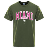 Camiseta holgada informal con letras para hombre, ropa de algodón con estampado de dibujos animados, cuello redondo, Miami Seaside City - details 11