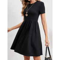 Vestido de manga corta con cuello redondo y cintura elástica para mujer en verano. - details 2