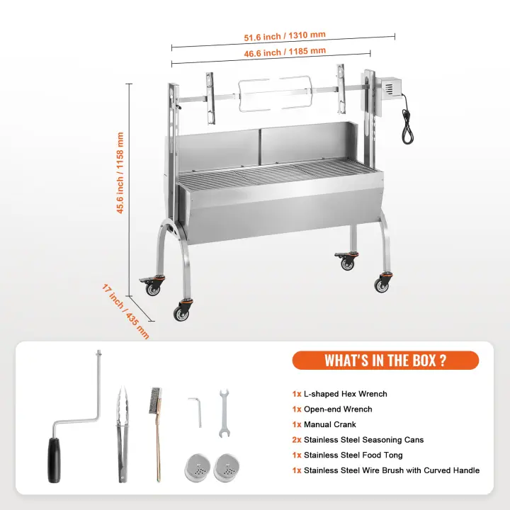 SucceBuy Parrilla asadora, asador de acero inoxidable con ruedas bloqueables - 1