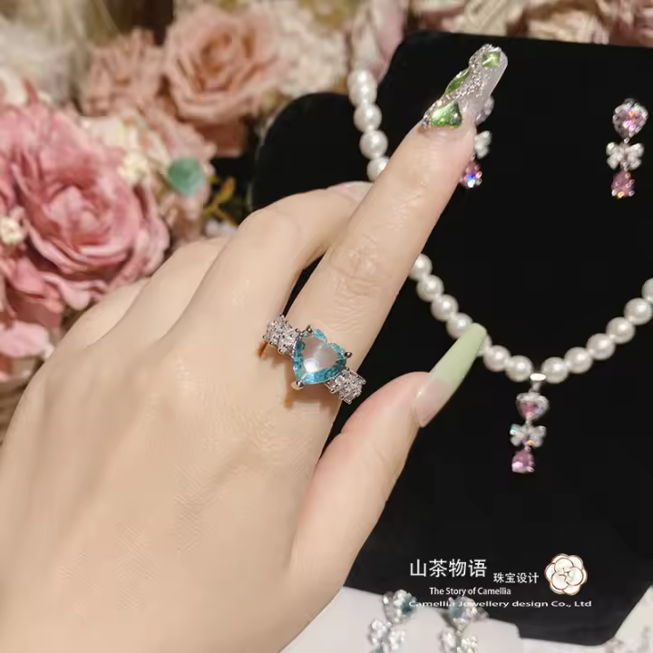 Nuevo estilo dulce estilo fresco brillante amor anillo de diamante rosa mujer 18K chapado en oro temperamento elegante anillo - 1