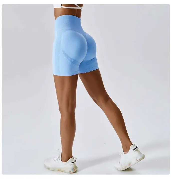 Ropa de Yoga de alta elasticidad para mujer, conjuntos cortos absorbentes, pantalones Push Up, pantalones cortos para correr y ciclismo, mallas Fiess - 1