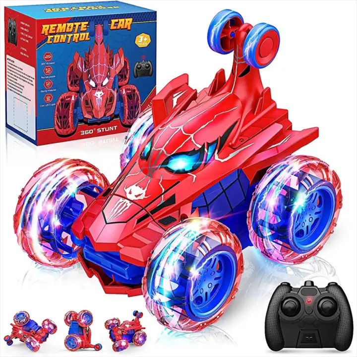 Coche teledirigido para Niños, 2,4G, con Luces, Diseño de Tiburón y Dinosaurio, 360 Grados y Acrobacias Todo Terreno - 1