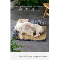 Almohada de Cama de Perro Refrigerada de Verano Alfombra de Ratán Transpirable y Desmontable para Mascotas Impermeable, Resistente al Desgaste - details 0
