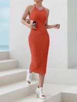 Dodycon-Weary Vestido con cuello halter para mujer, vestido midi, sin mangas, punto acanalado, color liso, nuevo diseño de moda - details 20