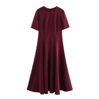 BUNO-vestido Midi a la moda para mujer, cuello redondo, manga corta, cremallera, vestido ajustado para ir al trabajo, vestido plisado informal versátil Vintage para mujer - details 4