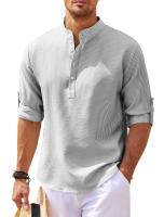 Camisa Manga Larga Stand Cuello Abierto Botón Piña Check Camisa Hombre Camisa Casual - details 1