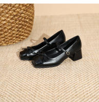 Zapatos individuales de tacón grueso cosidos con lazo de nuevo estilo, zapatos de mujer de tacón medio. - details 30