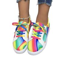 Zapatos deportivos de verano para mujer, zapatillas planas con estampado de arcoíris, informales con cordones - details 1