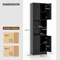 Aparador de Cocina con 2 Armarios con Puertas y Estantes Abiertos, Armario Alto de 6 Niveles con Dispositivo Antivuelco, Mueble de Almacenamiento para Salón, 56 x 30 x 190 cm (Blanco) - details 9