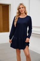 Color sólido mujer manga larga Mini cuello redondo vestido elástico grueso vestidos cortos para mujeres moda elegante Chic en venta liquidación X - details 14