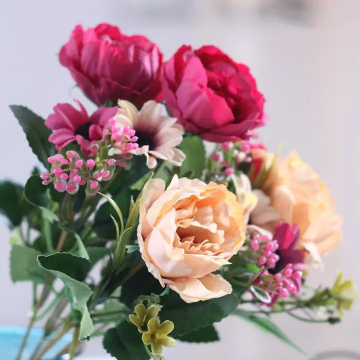 Flores de seda de peonía de 30cm de alta calidad, 7 cabezas, ramo de peonías artificiales DIY, flores artificiales, decoración del hogar para bodas - 1