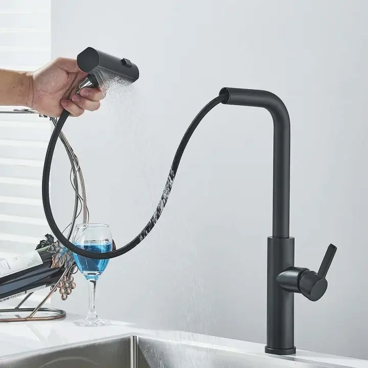 Grifo de cocina con caño de cascada grande, rociador extraíble, montaje en cubierta de un solo mango, mezclador de agua fría y caliente, grúa para fregadero de lavado - 1