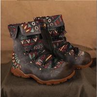 Botas cortas de talla grande de estilo nacional para mujer, nueva moda Retro con cremallera lateral, cabeza redonda, botas desnudas de moda de otoño e invierno - details 2