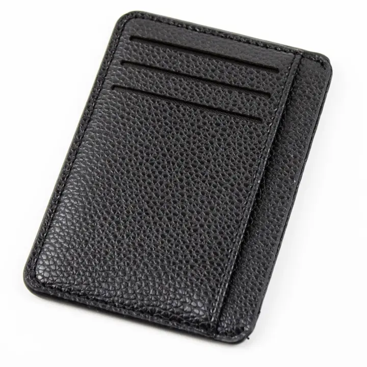 Tarjetero de cuero PU para hombre, billetera ultrafina con patrón de lichi, 6 ranuras para tarjetas - 1