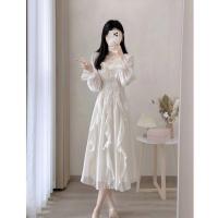 Elegante Vestido Blanco Francés para Mujer Manga Corta, Estilo de Princesa de Hada, Cintura Alta, Moda de Verano - details 2