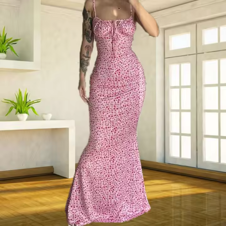 Vestido de tirantes con pequeñas flores, novedad de verano 2025 - 1