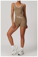 Conjunto deportivo cruzado de cintura alta para mujer, traje corto sin espalda, ajustado, desnudo, para Yoga, correr, Fitness - details 7