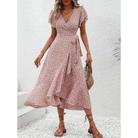 Vestido de talla grande 1XL-5XL con cuello en V y estampado floral para mujer, vestido elegante informal transpirable de verano, vestido largo de playa de estilo sofisticado - details 5