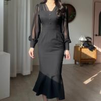 Vestido ceñido al cuerpo de malla elegante para mujer, bata Vintage ajustada para fiesta de cumpleaños, moda femenina coreana Chic, Vestidos de una pieza, ropa para Mujer - details 9