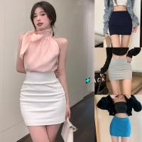 Falda coreana versátil Y2K, faldas cortas ajustadas sexis vintage de cintura alta finas de Color sólido que combinan con todo - details 0