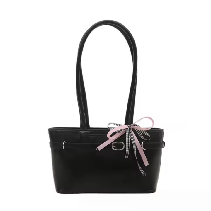 Bolso de hombro portátil de cuero PU con lazo, bolso de hombro Y2K para ir al trabajo, bolso francés para las axilas, bolso de ocio de estilo coreano para mujer - 1