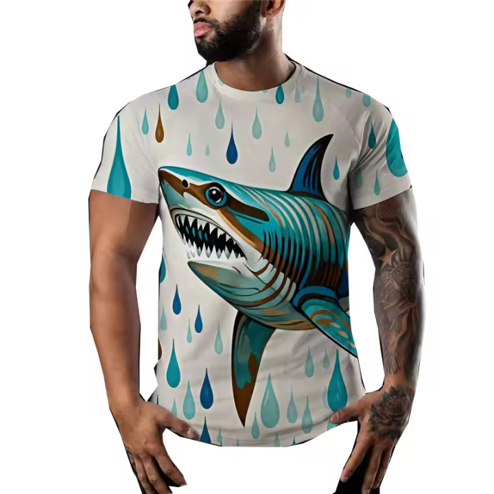 Camisetas 3D de manga corta y manga larga para hombre, ropa deportiva de tiburón con elemento Popular a la moda, ropa de belleza de Color estampado - 1