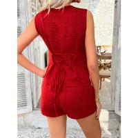 Conjunto de Moda de Verano Casual Estilo Sólido para Mujer con Botón de Chaleco Pantalones Cortos Traje - details 12