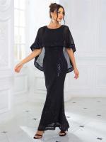 Largo con lentejuelas y mangas de murciélago, gasa, elegante vestido de noche elástico fiesta de graduación para mujer - details 11