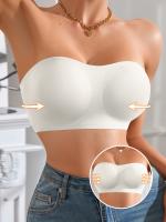 Sujetador blanco sin costuras para mujer, cierre lateral sexy, espalda cruzada forrada, sujetador suave, cómodas almohadillas de sujetador, tirantes ajustables, ropa interior elástica tipo tubo - details 8