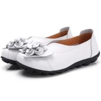 Las mujeres de cuero suave mocasines planos uno estribo flor mamá trabajo caminar zapatos de conducción - details 2
