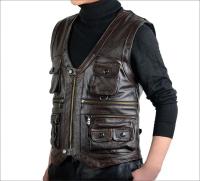 Chaleco de cuero para hombre, resistente al viento en otoño e invierno, chaleco hip-hop con cuello en V, sin mangas de color sólido punk para hombre - details 2