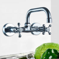 Grifo de Cocina de Latón Sólido Disco de Giro, Dos Pestillos, Montaje en Pared Estilo Antiguo Retro - details 0