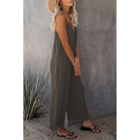 Mono informal de verano sin mangas con pernera ancha para mujer, pantalones de color liso con peto, mono culotte con bolsillos - details 15
