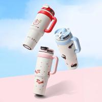 Taza de vacío de dibujos animados de 1000ML con tapa y pajita, vaso aislado de acero inoxidable 316 con asa, botella de agua térmica de regalo - details 3