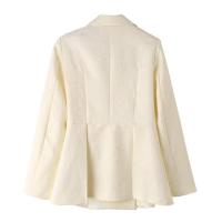 BUNO-Primavera otoño mujer chaqueta de traje Beige moda flores decoración cuello con muescas de un solo pecho de manga larga chaquetas femeninas abrigo - details 2