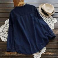 Blusa de cuello alto Blend, botones, cuello en V, camisa holgada, tops, ropa de calle para mujer - details 10