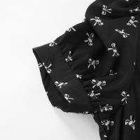 Vestido largo de estilo francés con estampado floral, pequeño, negro, otoño, nuevo, manga corta, cintura con abertura, corte en A - details 22